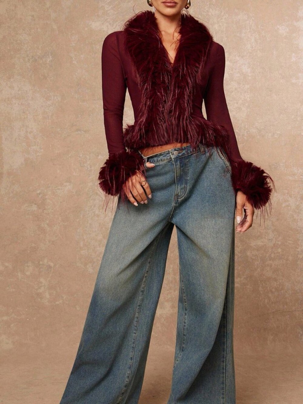Burgundy Casual Women's Elegant Party Night Top - Picture 7 of 8